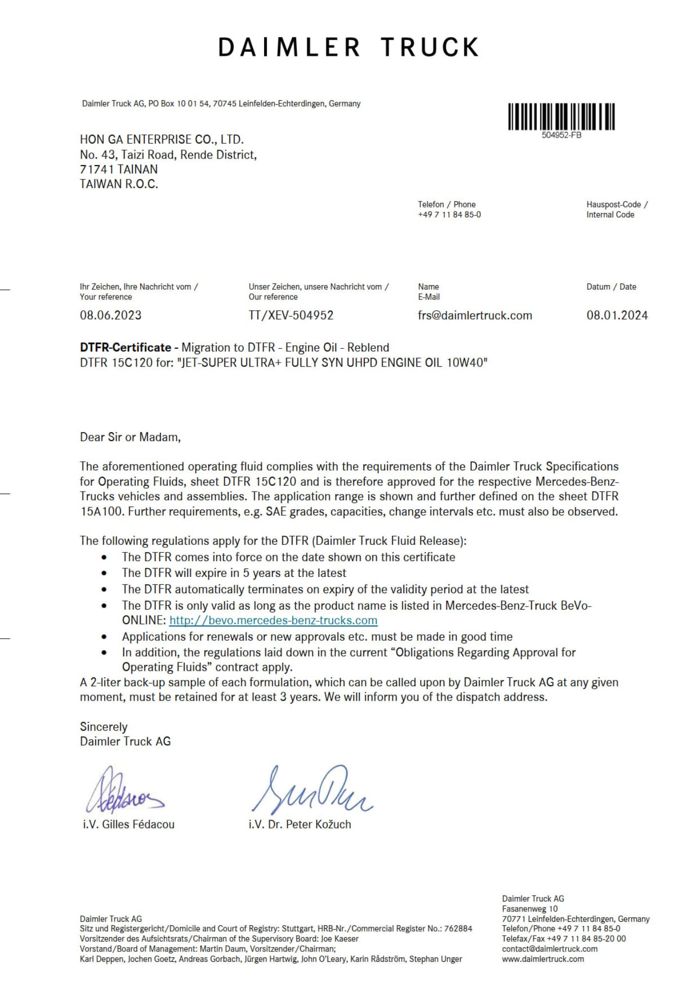 JET-SUPER ULTRA+超頂級全合成引擎機油 DTFR 15C120 MB 228.52 賓士認證