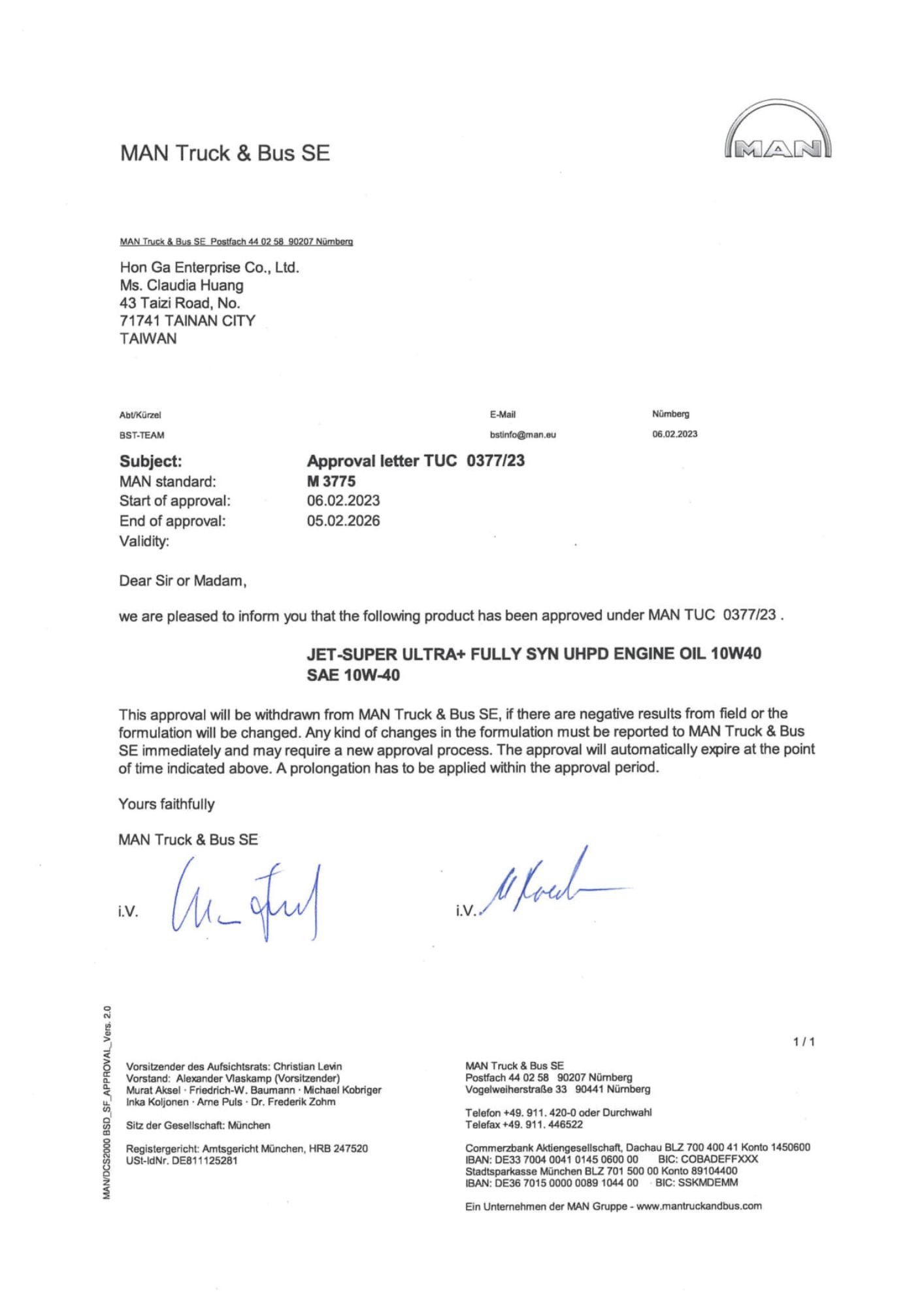 JET-SUPER ULTRA+超頂級全合成引擎機油 MAN M3775 猛獅認證